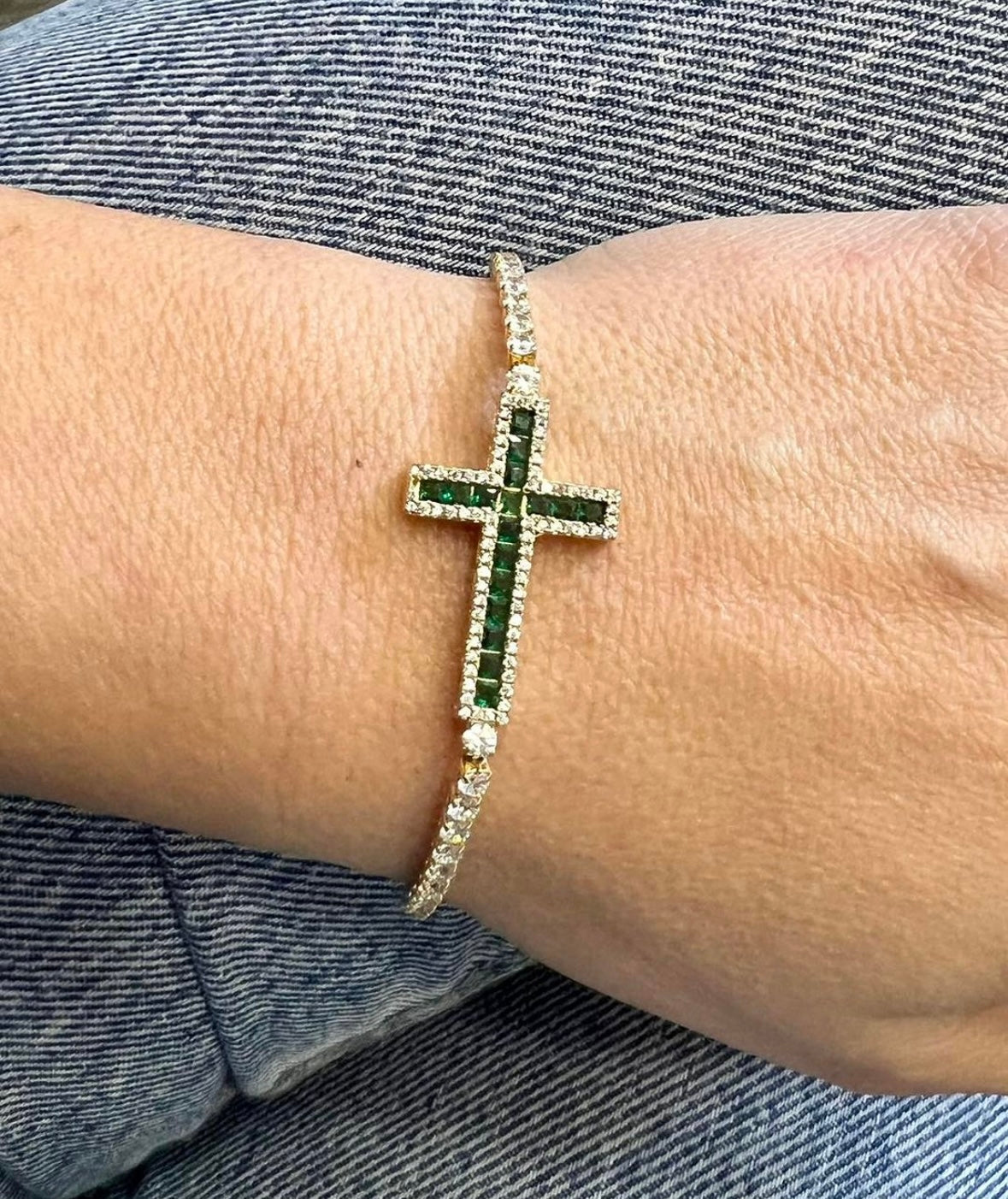 Bracciale Tennis acciaio dorato con Croce