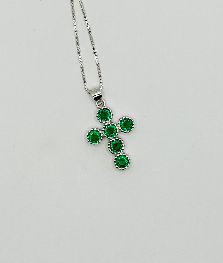 Collana con croce pietre verdi argento 925