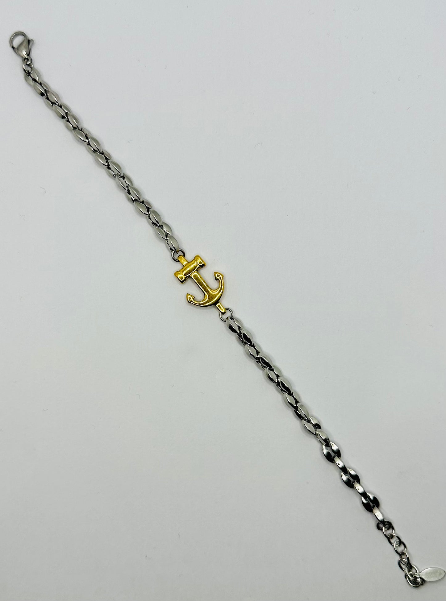 Bracciale Acciaio e Caucciu con Ancora